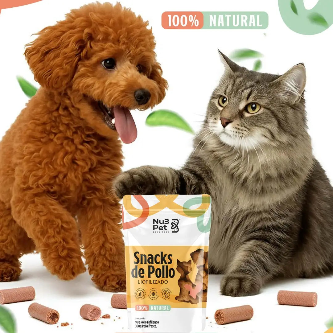 Snacks 100% naturales de pollo real que nutren, fortalecen y hacen feliz a tu mascota sin químicos, sin rellenos y sin culpa