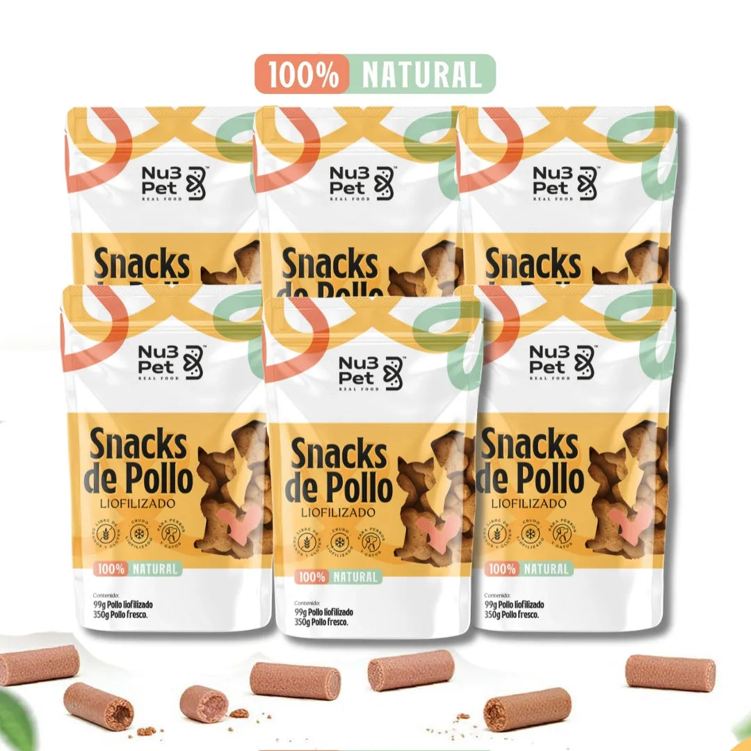 Pack x 6 bolsas Snacks de Pollo Liofilizado